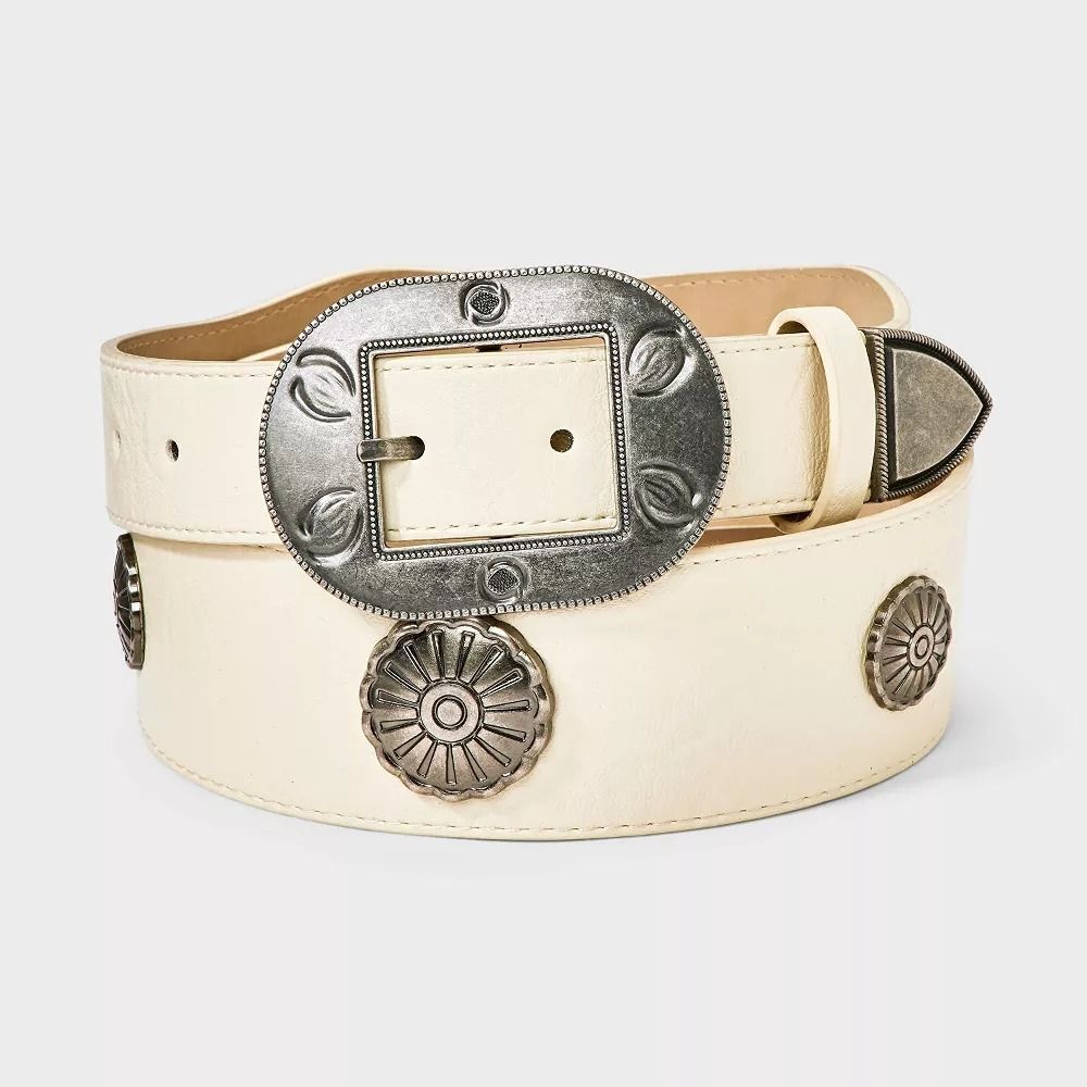 Western Wide Buckle Western Studded Belt - Universal Thread Cream XL